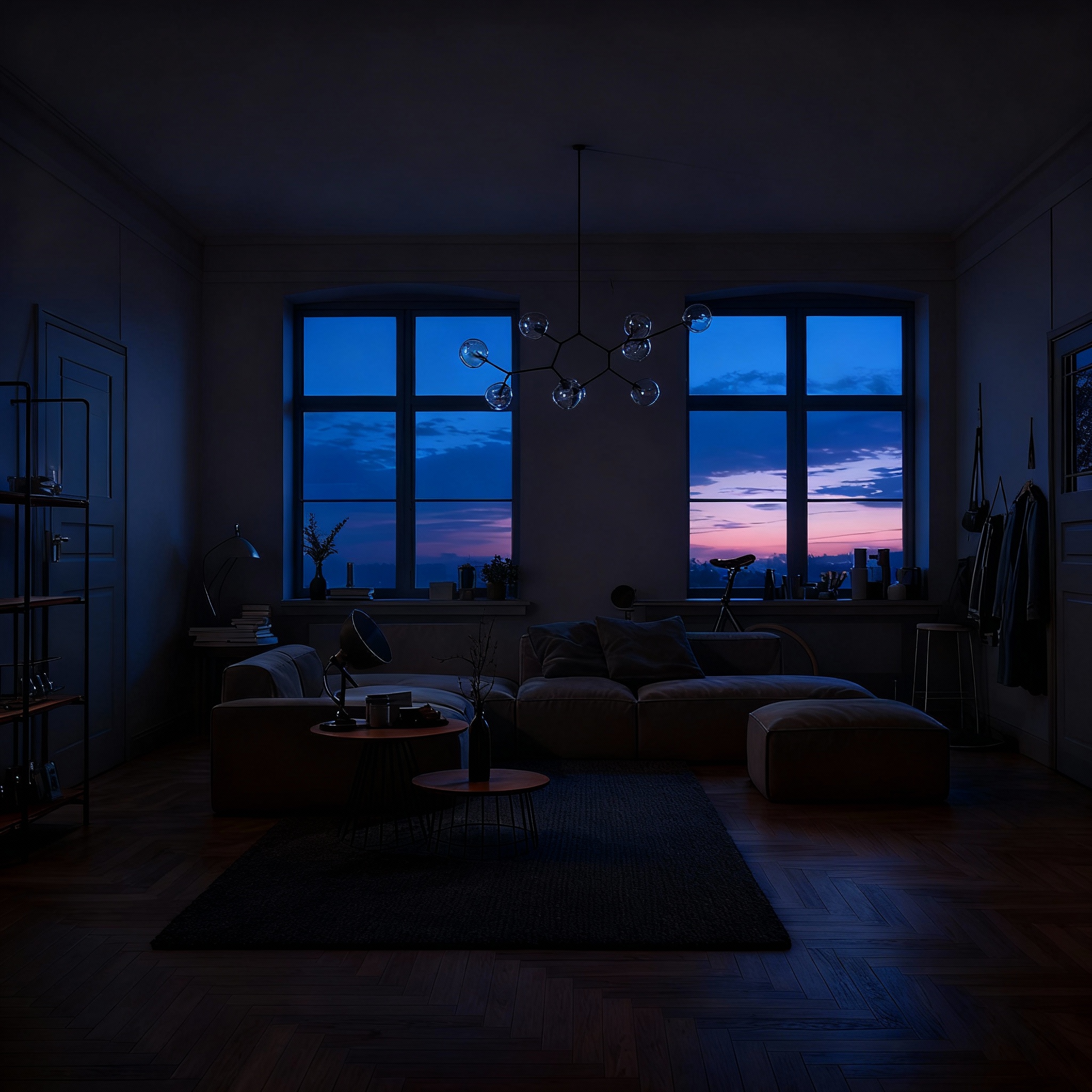 Living room with lights off